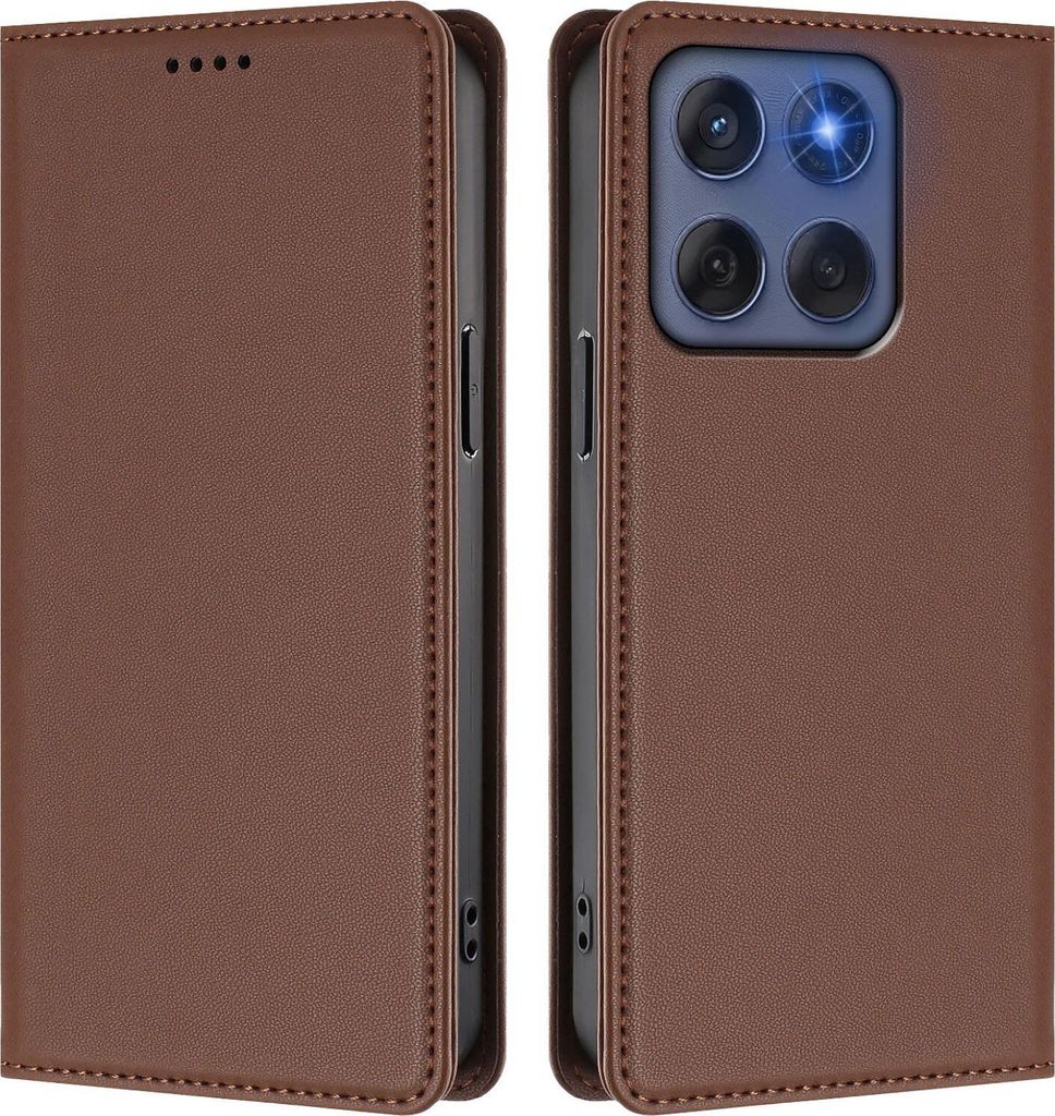 Handyhülle für Motorola Edge 60/ Edge 60 Fusion, Kunstleder Klapphülle Stoßfeste Magnetische Hülle mit Ständer Braun