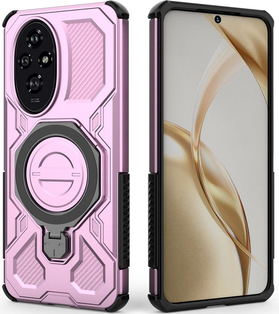 Robuste Handyhülle für Honor 200 mit Ringhalter Ständer Stoßfest, Magnetisch, Dual-Layer Schutz Pink