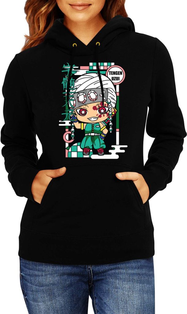 Damen Kapuzenpullover Demon Anime Slayer Kimetsu No Yaiba Chibi Tengen Uzui, Lady 2XL / Schwarz
