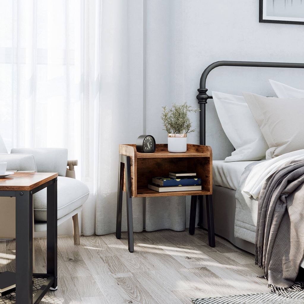 Yaheetech Set 2 Comodini Camera da Letto Vintage con 2 Cassetti 61 x 40 x 40 cm Tavolini Industriale Mobiletto da Letto Armadietto in Legno e Metallo Grigio