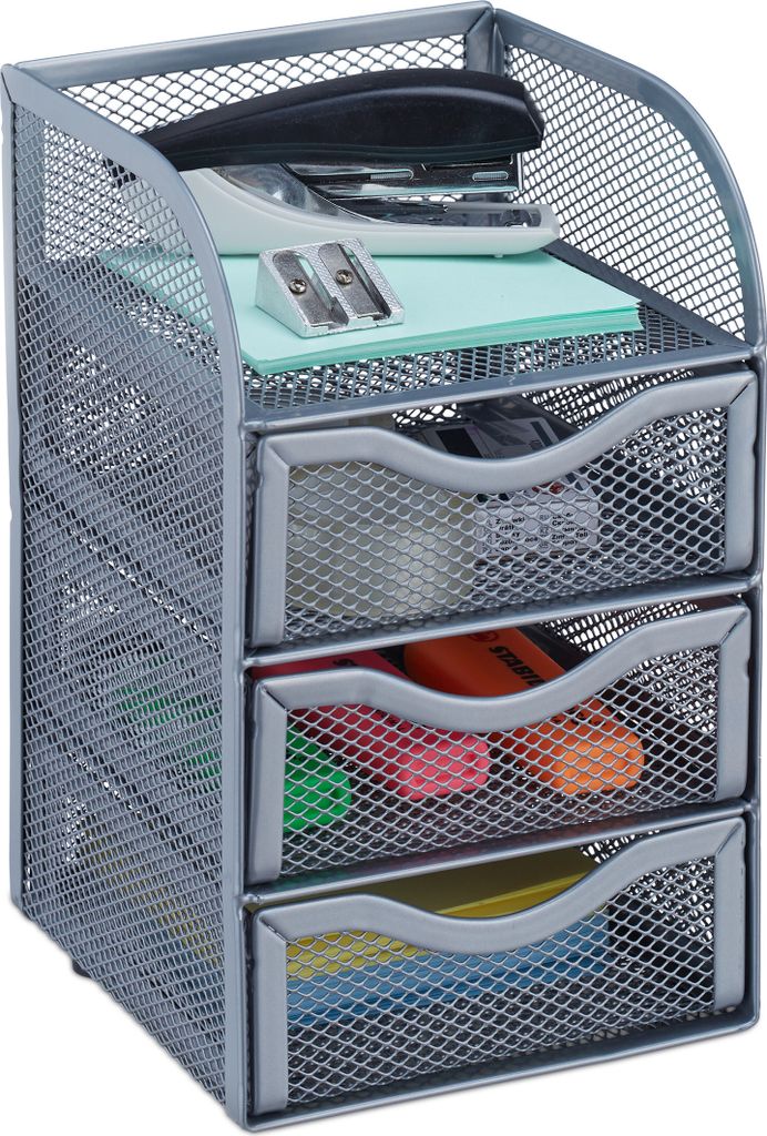 relaxdays Schreibtischorganizer Mesh 3 Schubladen