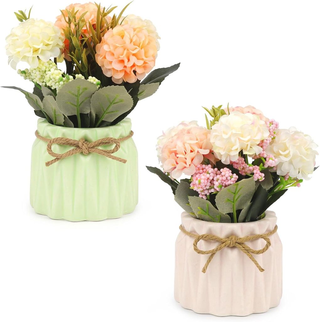2 Stück Deko Blumen im Topf, Künstliche Blumen Deko, Kunstblumen Deko, Hortensien Kunstblumen Geeignet für Familienfeiern, Fenster, Wohnzimmer, ...
