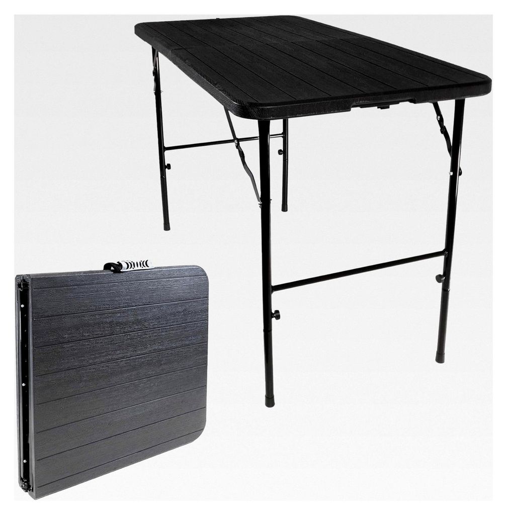 Klapptisch mit Holz-Optik, Balkontisch 120 x 60 cm (L x B) | Beistelltisch bis zu 120 kg belastbar, Gartentisch in schwarz, robuster Plastiktisch