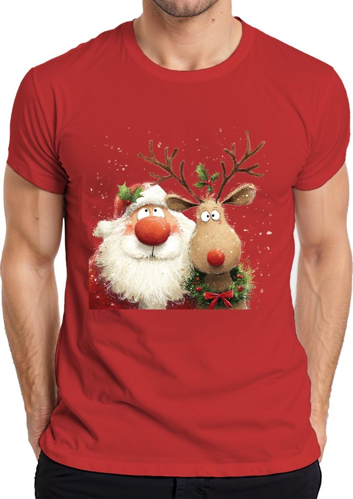 Rudolph Weihnachtsmann Rentier Rotnase niedlich lustig Geschenk Herren T-Shirt, Rot, M