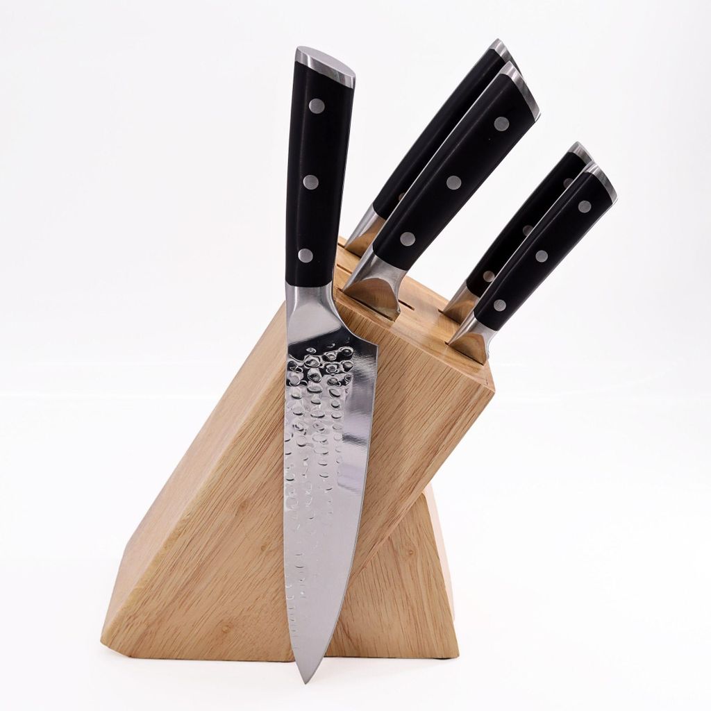 Lacers PurpleLine 6-tlg. Messerset mit Messerblock Holz – Profi Küchenmesser Set Edelstahl -Kochmesser Schälmesser Brotmesser Allzweckmesser