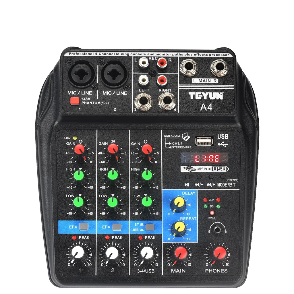 Console de mixage audio 4 canaux A4 avec port USB et Bluetooth sans fil