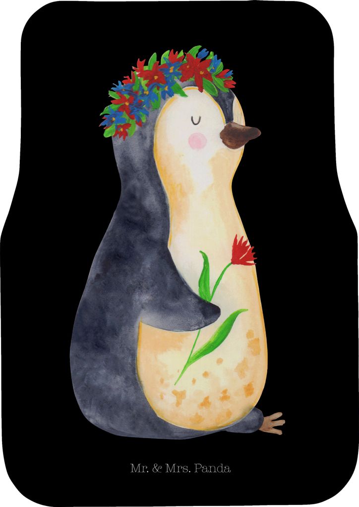 Mr. & Mrs. Panda Automatte Pinguin Blumen - Schwarz - Geschenk, Auto-Fußmatte, Auto Teppich, Motivation, Fußmatte PKW, Blumenliebe, Wunderschön,...