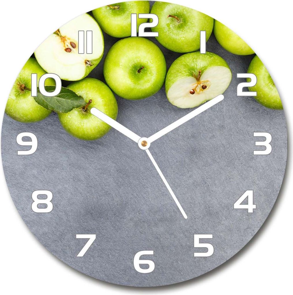Wanduhr aus Glas 30fi Glasbild Glasuhr Gehärtetes Glas - weisse-zeiger - Green apples