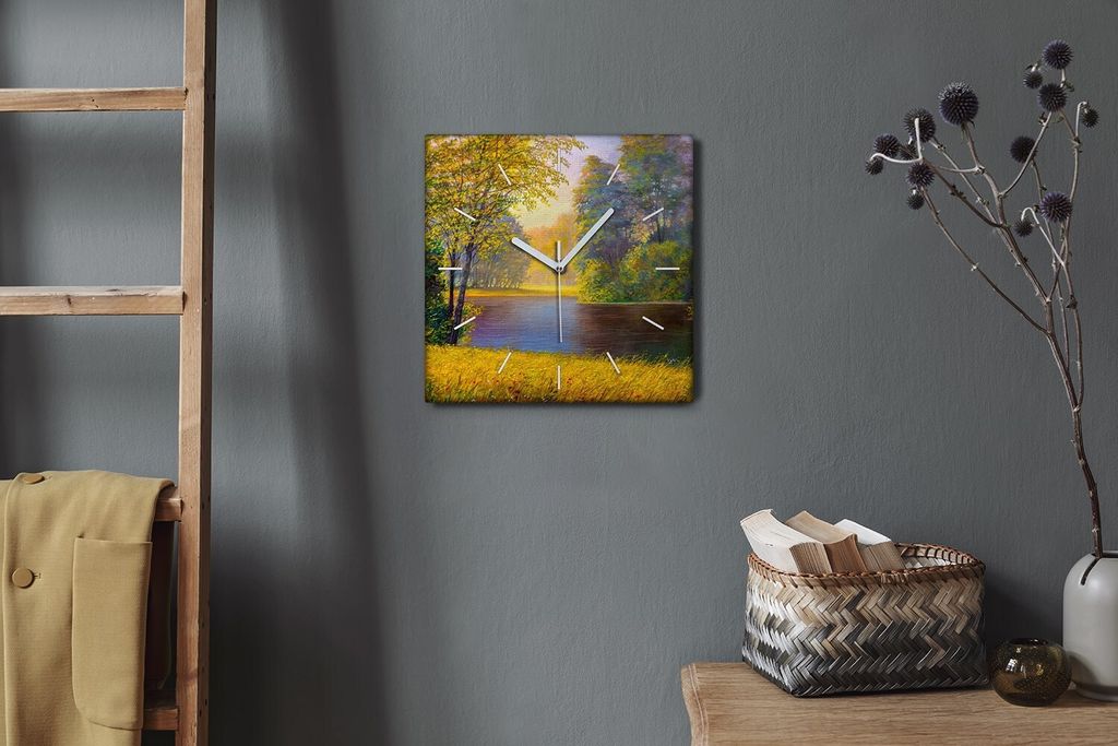Coloray Hodiny Unikátní 30x30 cm Tiché hodiny Pro obývací pokoj a kuchyň Nástěnné hodiny Plátno Bílé ručičky hodin - Příroda říč...