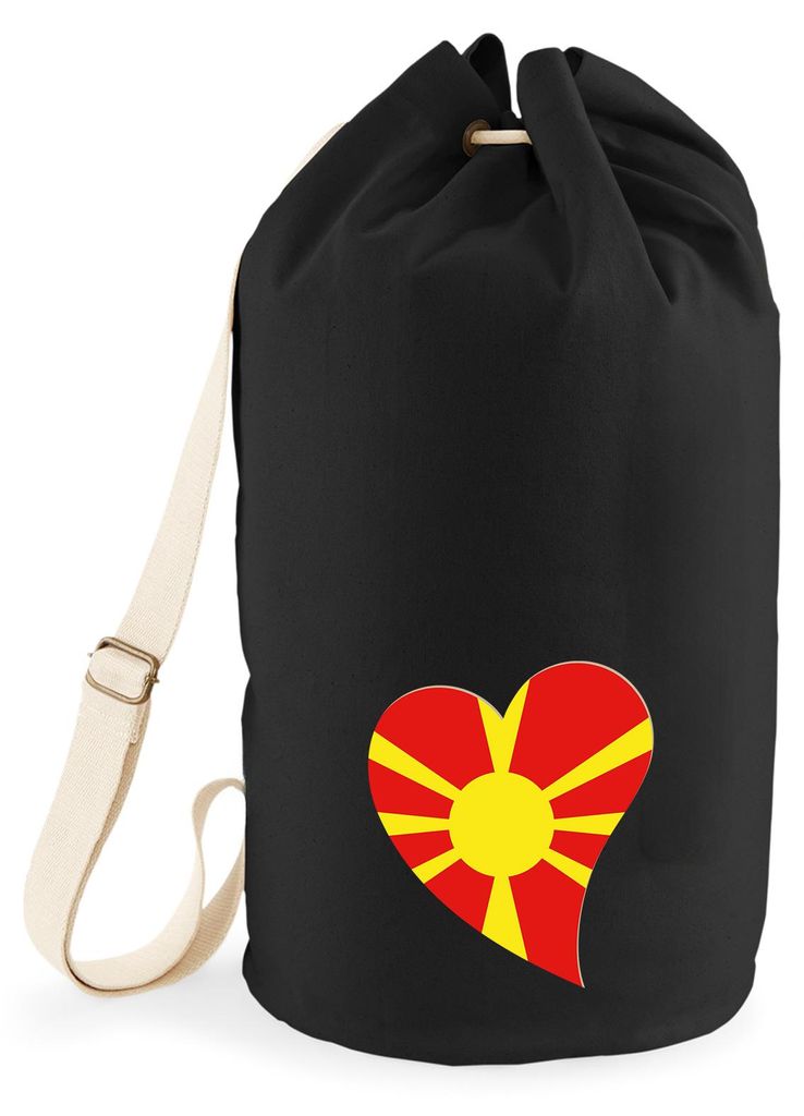 Huuraa Seesack Mazedonien Flagge Herz 20 Liter Black Baumwolle Rucksack Geschenkidee