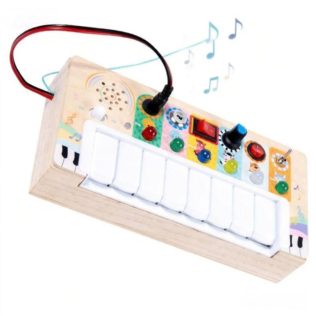 AIORBER Multifunktionale Musikbox mit Klaviertasten, 6 Tierstimmen und Lichter, Lernspielzeug, Lichter, Hörtraining, Holzspielzeug, Geschenk Kinder