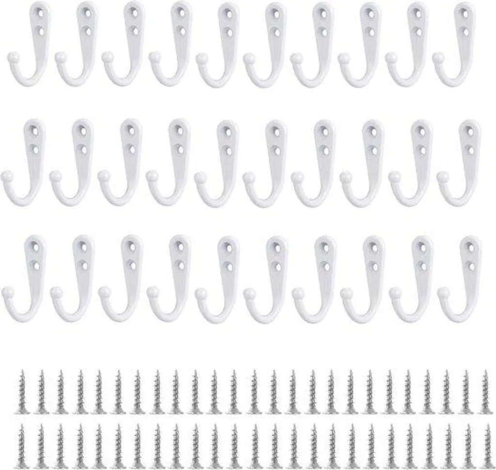 Patères murales blanches en métal lot de 30 pour cuisine et salle de bain