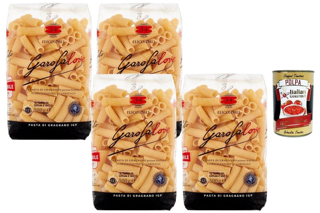 Italian Gourmet Elicoidali Nr. 34 Pasta di Gragnano IGP 4 x 500 g – Kurze gerillte Röhrennudeln aus Hartweizengrieß für Ragù, cremige Saucen ...