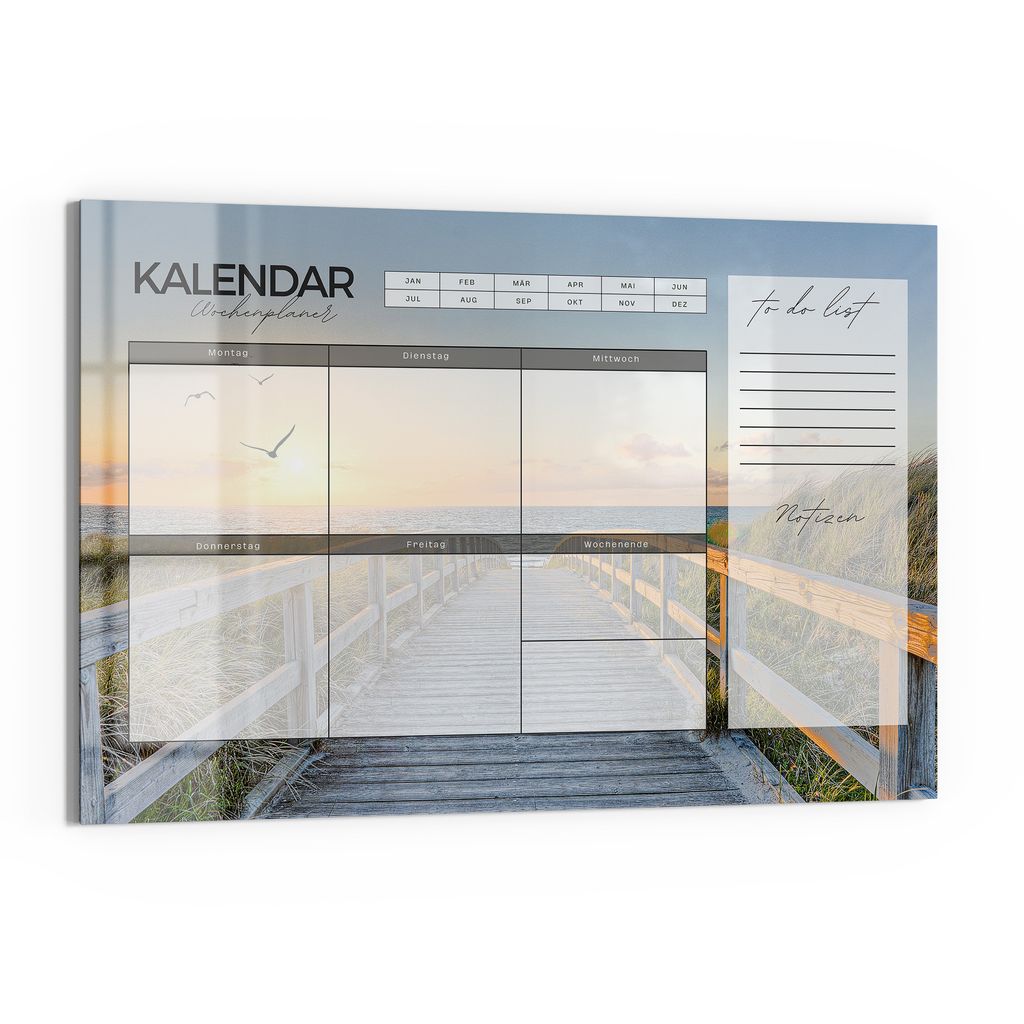 DEQORI Magnettafel Glas 90x60 cm 'Wochenplaner Ostsee (DE)' beschreibbar Whiteboard Küche