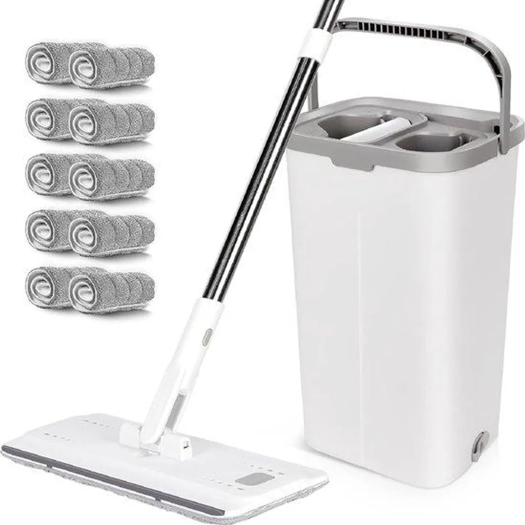 Balai serpillère avec seau essoreur et 10 recharges pour tous types de sols
