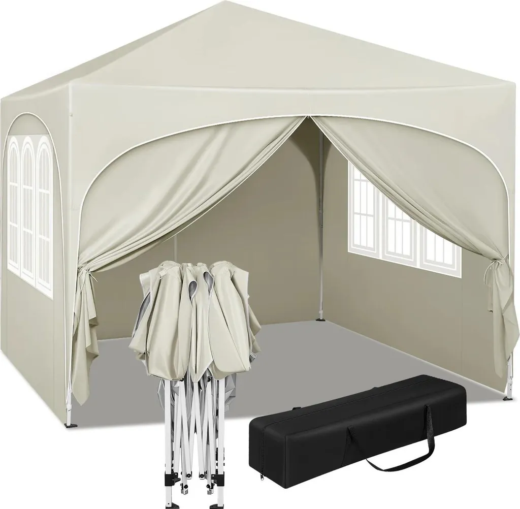 Pavillon pliable Pop-up 3x3 m Jaune avec 4 parois latérales amovibles