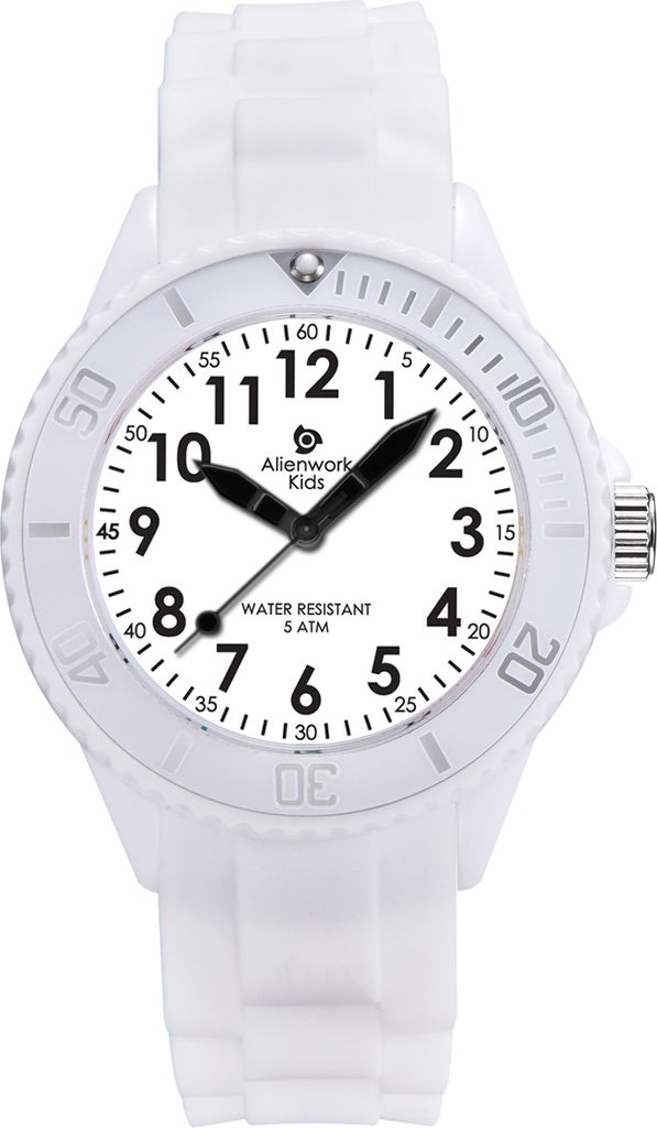 Alienwork Kids Lernuhr Kinderuhr Jungen Mädchen Weiss Produktbild 