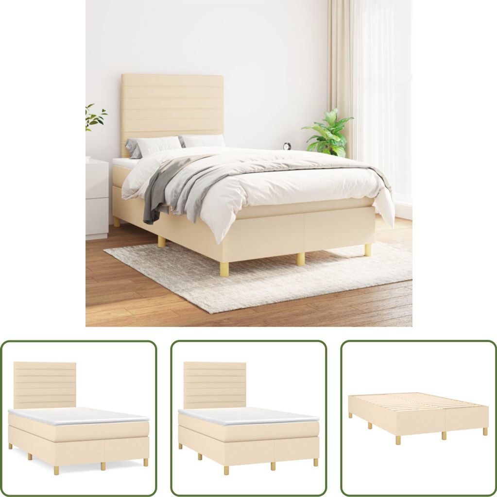 The Living Store Boxspringbett mit Matratze Creme 120x200 cm Stoff