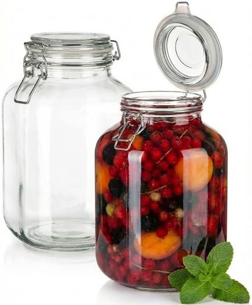 Vorratsglas 3 L – Glasbehälter mit Bügelverschluss & Dichtung, luftdicht, wiederverwendbar, BPA-frei, Einmachen, Fermentation, Aufbewahrung