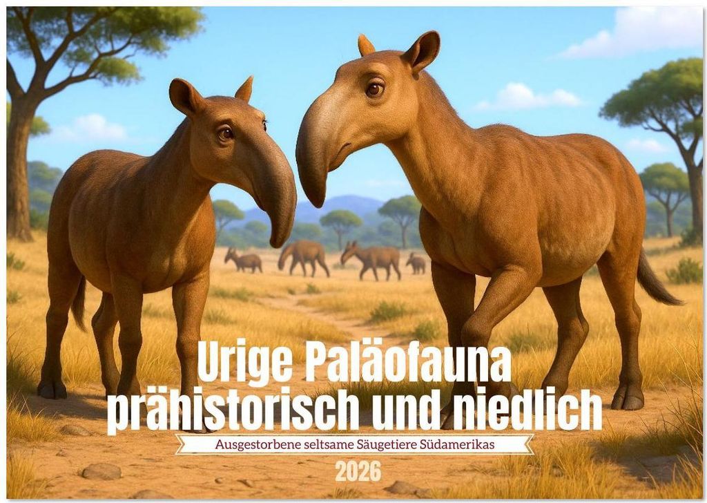 Urige Paläofauna prähistorisch und niedlich (Wandkalender 2026 DIN A3 quer), CALVENDO Monatskalender