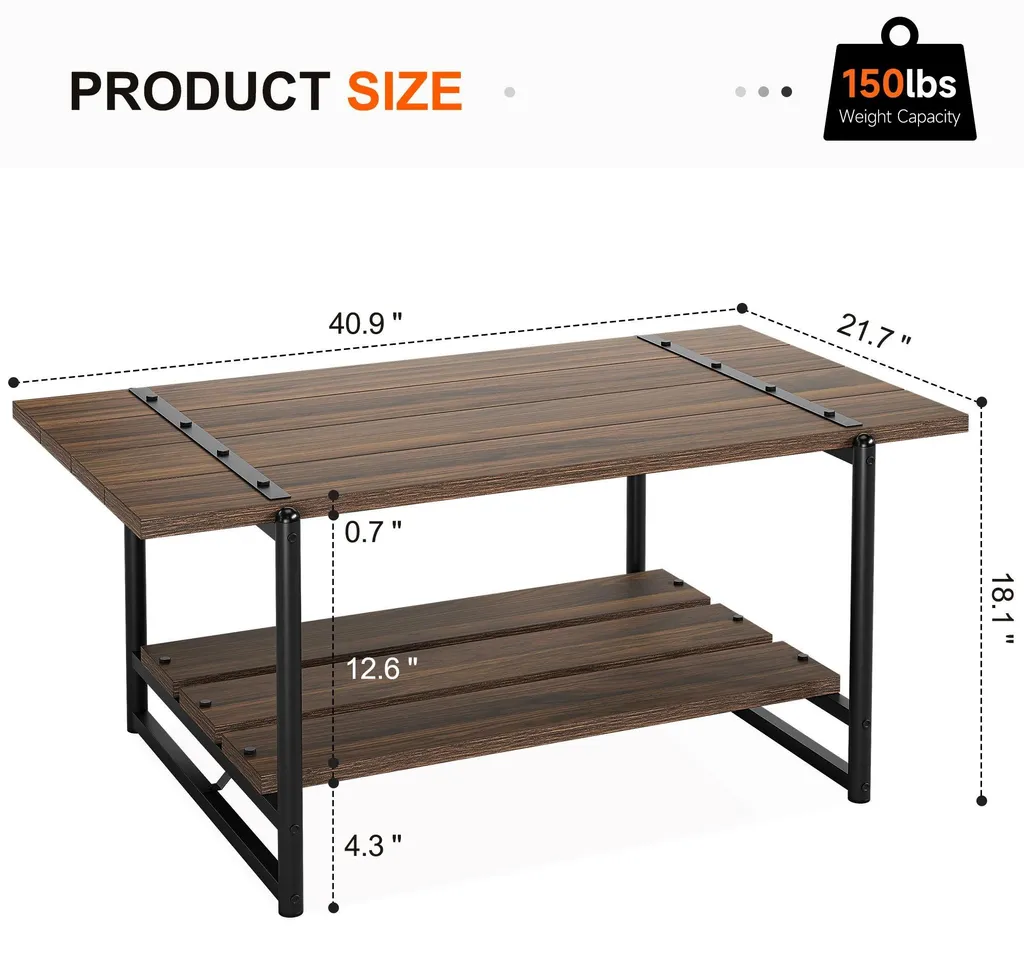 Table basse double niveau 104 cm vert militaire avec grand rangement bas