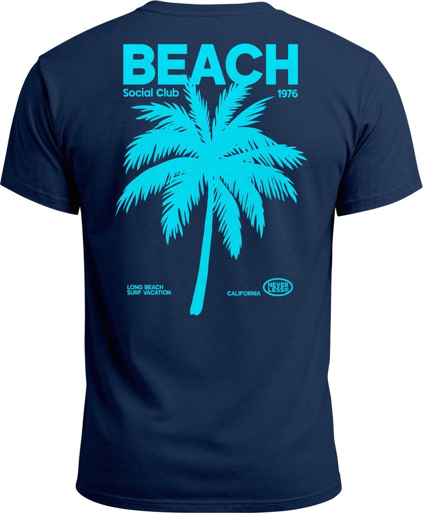 Herren T-Shirt Backprint Sommer Funshirt mit Palmen Print Retro Typografie – Strand Urlaub Grafikshirt Kurzarm Baumwwolle Neverless