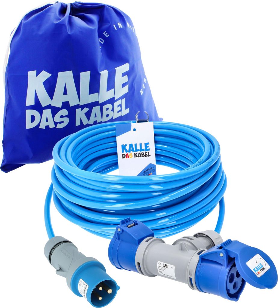 KALLE DAS KABEL CEE Verlängerungskabel H07BQ-F 2,5 mm² 50 Meter 230V 16A 2-fach Kupplung BLAU IP44