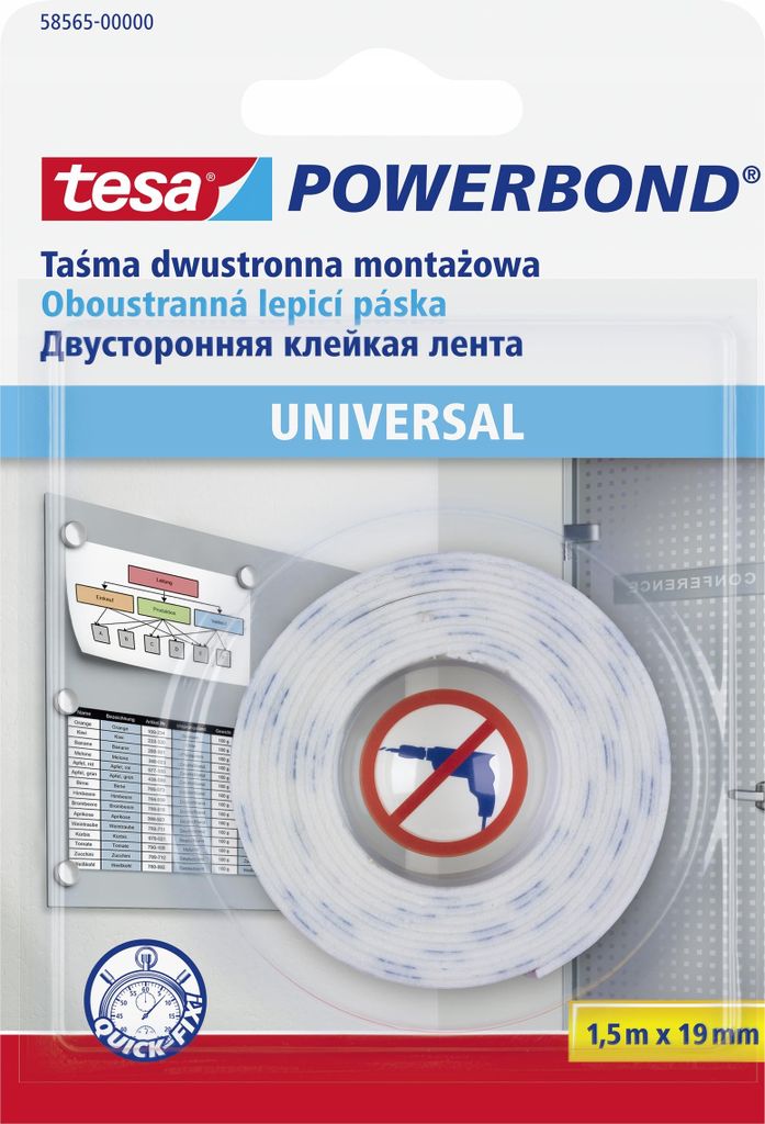 tesa Powerbond Montageband Universal 19 mm x 1,5 m weiß
