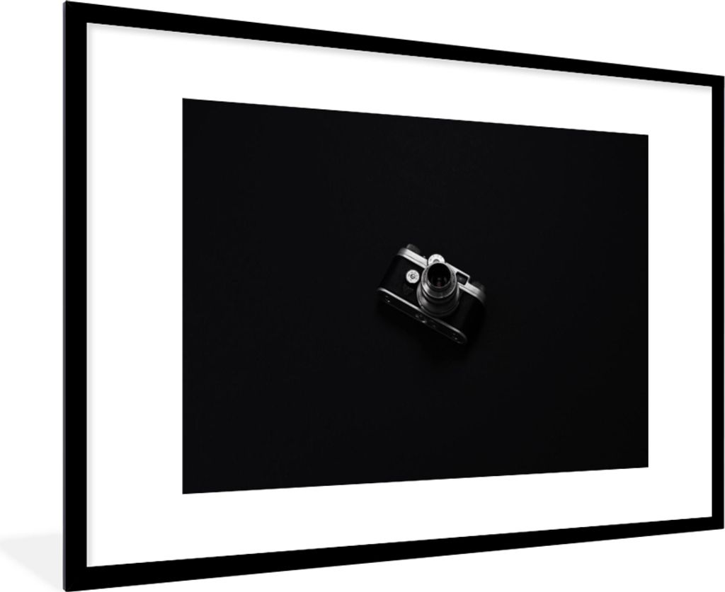 MuchoWow Gerahmtes Poster Schwarz - Kamera - Design - Weiß 90x60 cm - Poster mit Schwarzem Bilderrahmen Wandposter Rahmen Foto Bilder - Wanddeko...