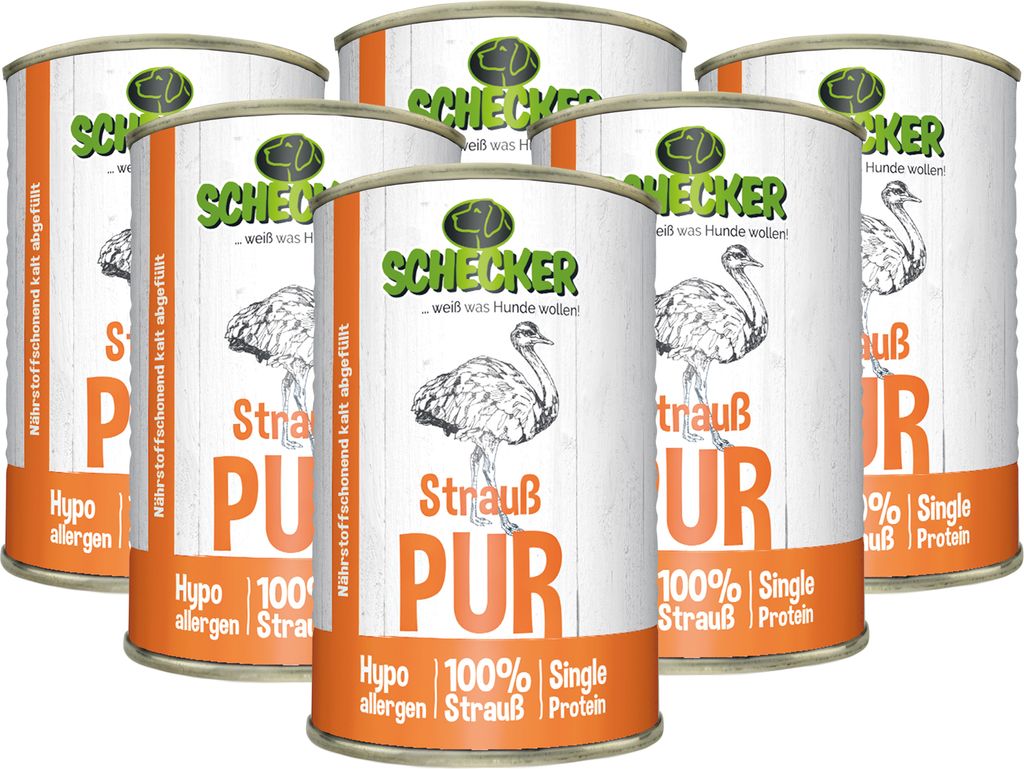 6 x 410 g - Schecker Strauß PUR - Nassfutter beste Qualität Produktbild 