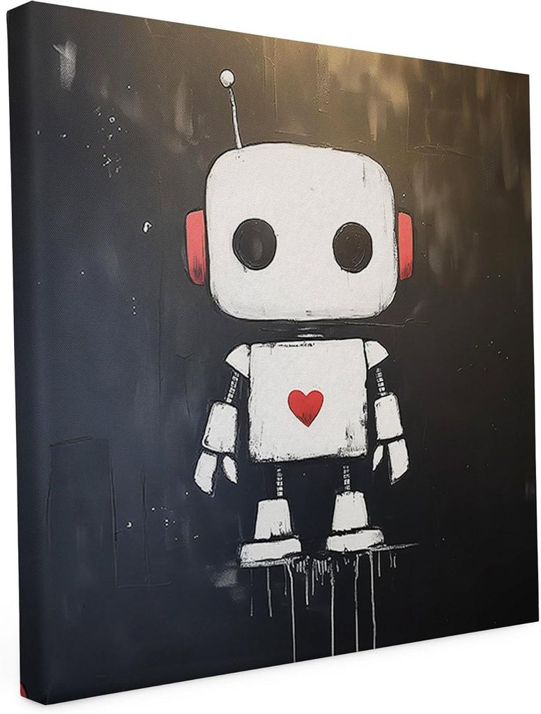 Banksy Motiv - Robot Armour - 40 x 40 cm - Wandbild auf Leinwand - matter Kunstdruck - Graffiti - Street Art - 2cm Holzrahmen - Keilrahmen bedruckt