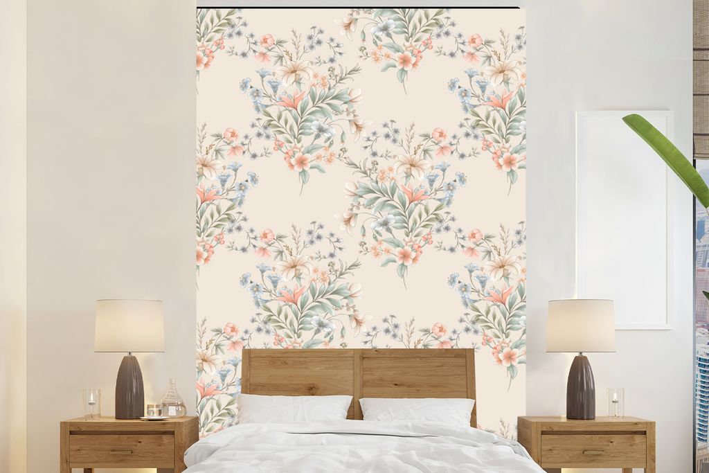 MuchoWow Fototapete für Wohnzimmer oder Schlafzimmer Wandtapete Vinyl Motivtapete Vintage - Pastell - Collage - 145x220 cm - Wanddekoration