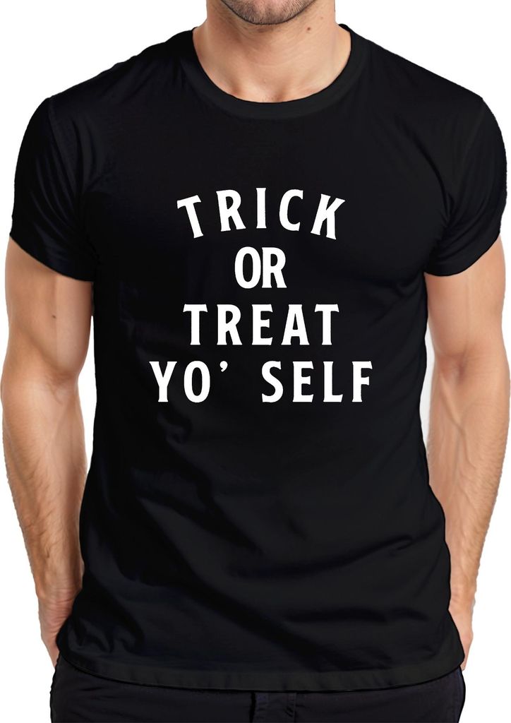 TRICK OR TREAT YO' SELF Halloween Spruch Lustig Geschenk Party Herren T-Shirt, Schwarz, L