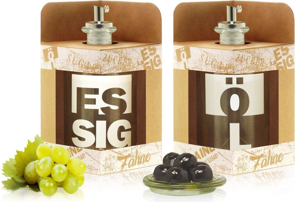 Essig & Öl Spender Set in Geschenkbox 0,35L Glasflaschen mit Ausgiesser Essigflasche Ölflasche zum Dosieren