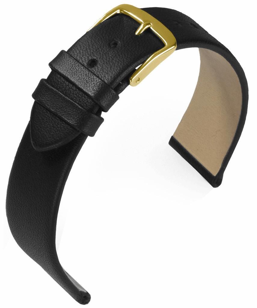 EULIT Uhrenarmband | Nappaleder, schwarz ohne Naht | Dornschließe G, Stegbreite:16mm