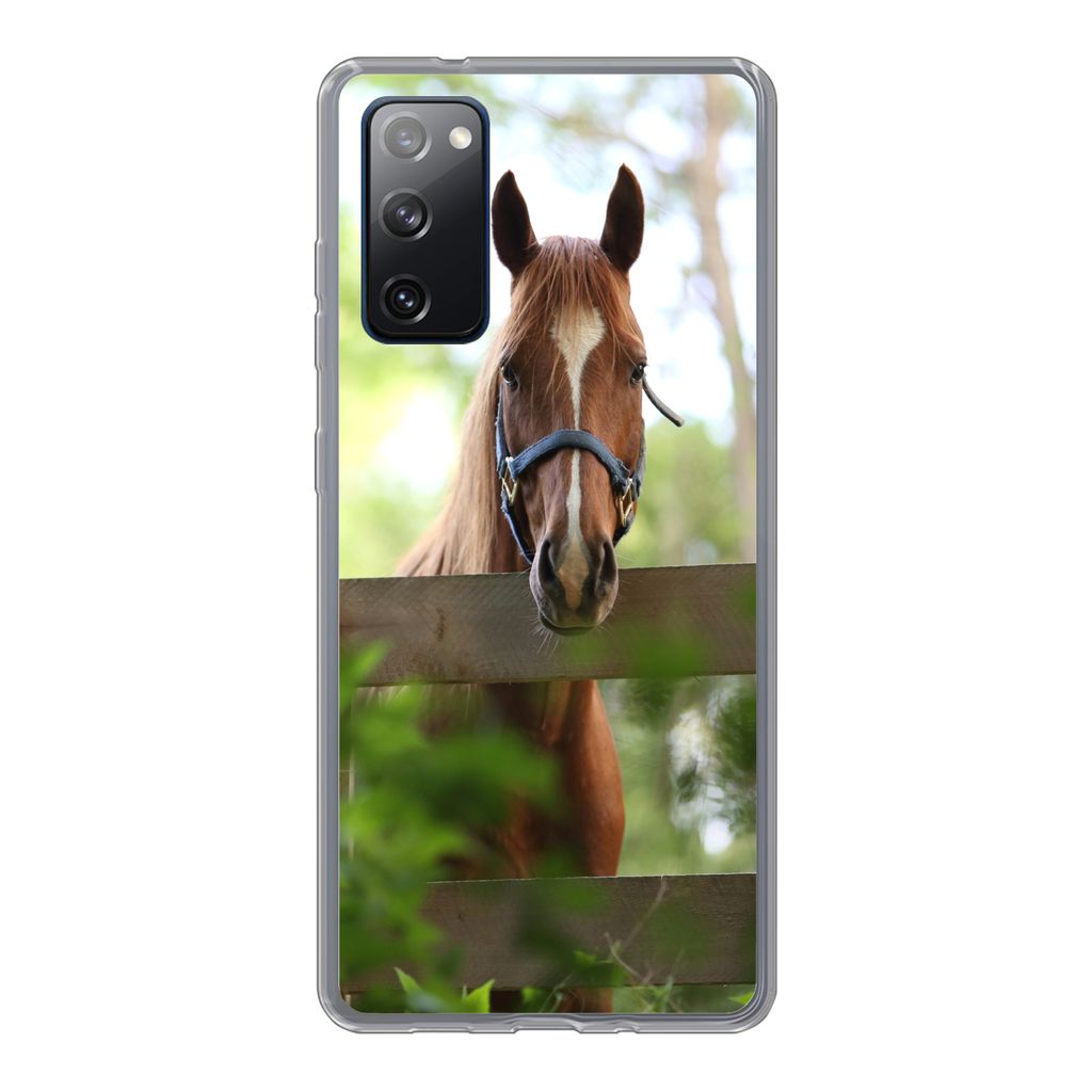 MuchoWow Handyhülle Schutzhülle Hülle für Samsung Galaxy S20 FE Pferd - Natur - Zaun Silikon Softcase Handy Hülle - Abdeckung