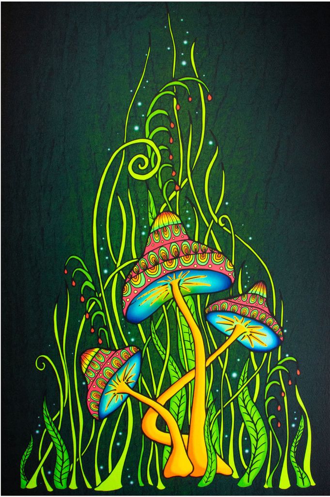 PSYWORK Schwarzlicht Bodenbelag Läufer Neon "Magic Mushroom Green", 1,0x1,5m