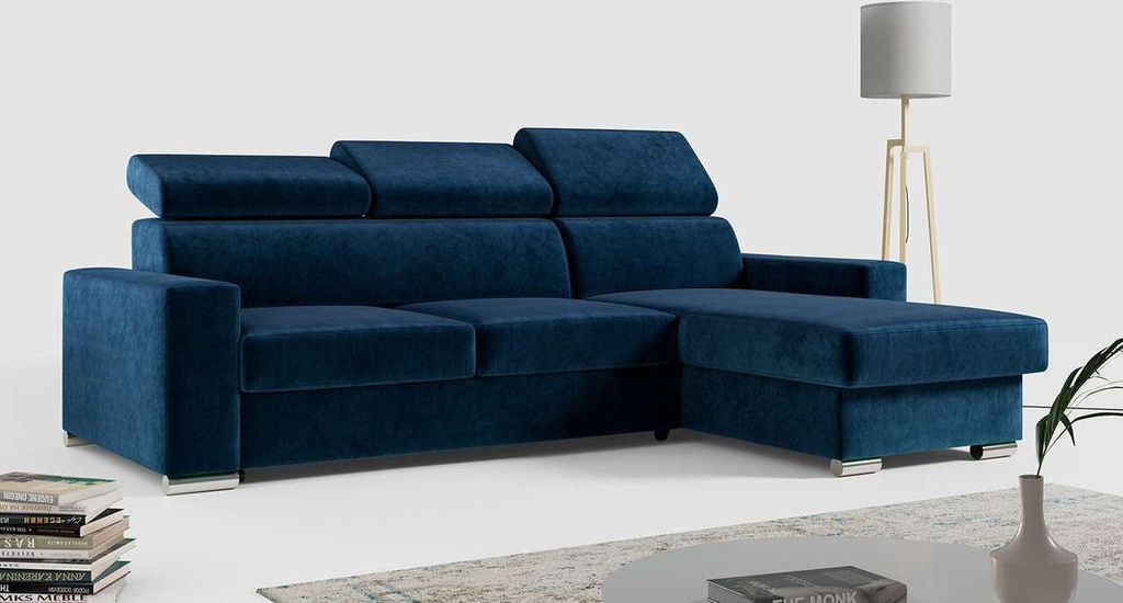 Ecksofa, Verstellbare Kopfstützen, L Couch, Polstersofa mit Bettkasten - FOX-L - Dunkelblau