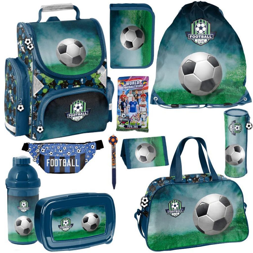 Mega Schulset XXL – FUSSBALL 11 -teiliges Schulranzen-Set Für Jungen & Mädchen football BALL + Fußball-Sammelkarten