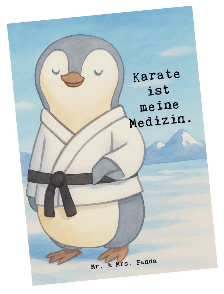 Mr. & Mrs. Panda Postkarte Pinguin Karate Design - Weiß - Geschenk, Postkarten, Grußkarte, einzelkarte, Kampfkunst, Kampfsportart, Ansichtskarte,...