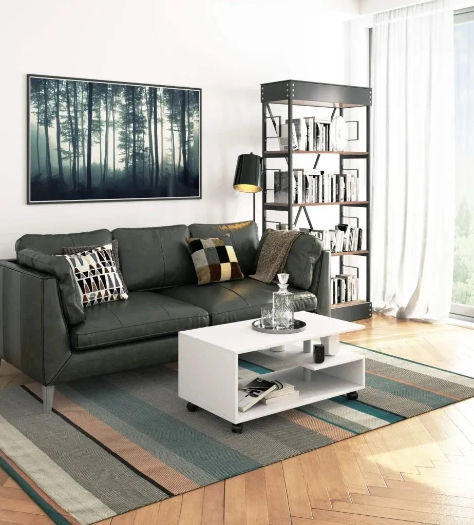 Table basse EMERION sur roulettes blanche - Modèle design et mobile - 4