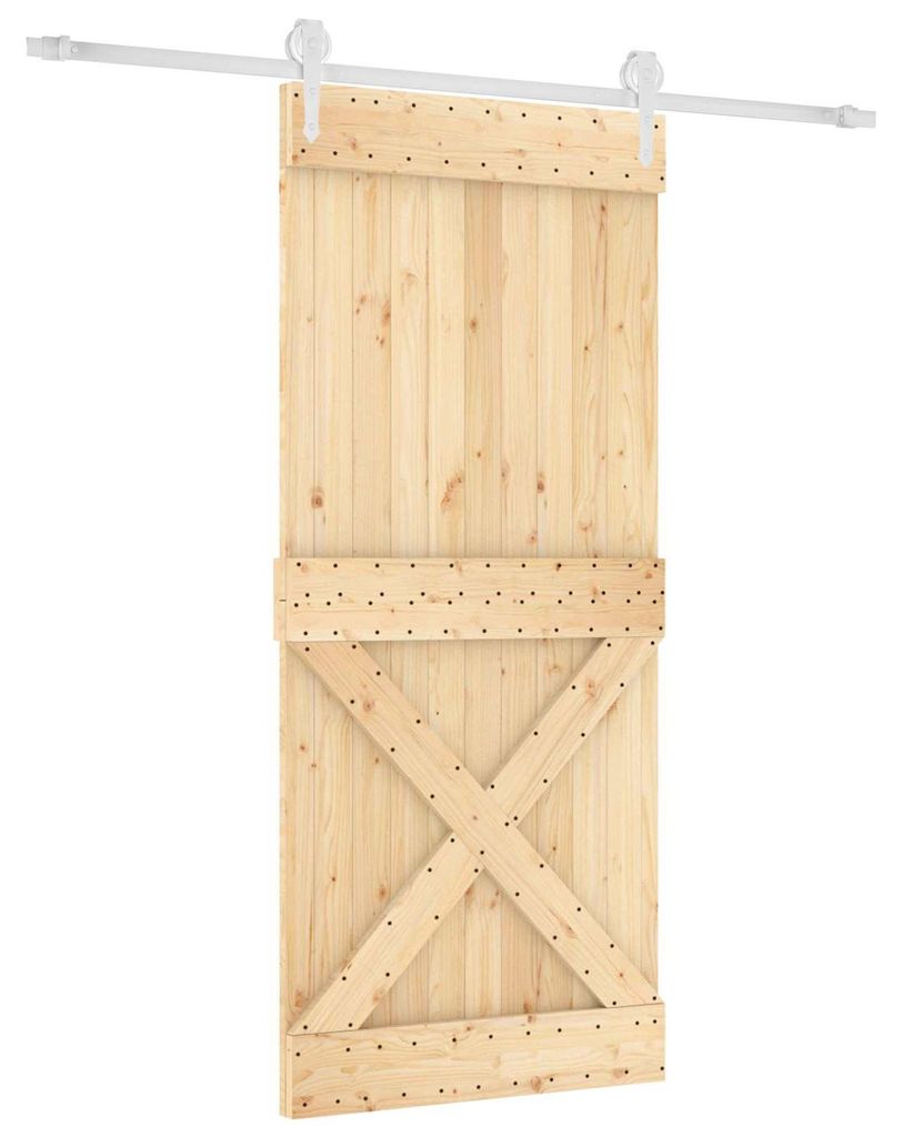 Schiebetür Natürlich und Weiß 90 x 210 cm Massivkiefer