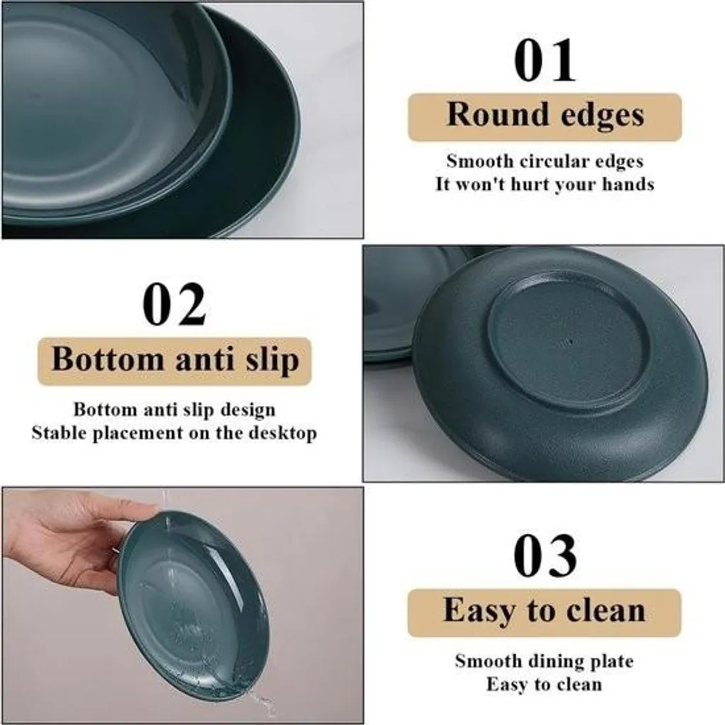 Piatti infrangibili e riutilizzabili di colore verde scuro, set da 8 per tutte le occasioni