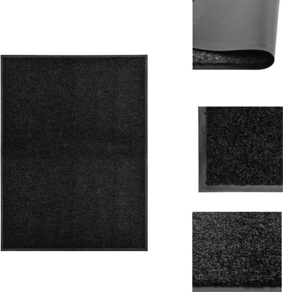 vidaXL Fußmatte Waschbar Schwarz 90x120 cm - Fußmatten