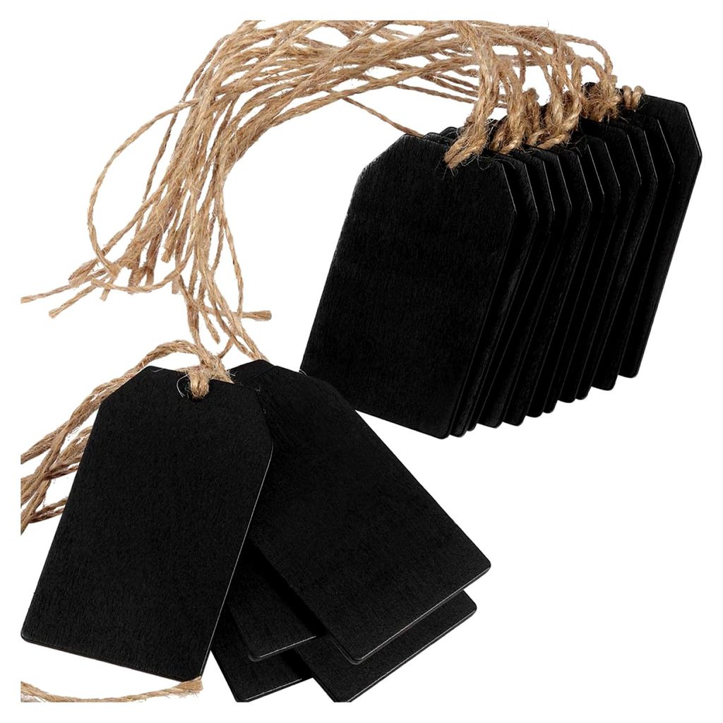 40 Stück Kleine Holzscheiben Quadratisch 8x5cm Schwarz mit Aufhängeseil Glatte Holzscheiben für Bastelarbeiten und Partydekoration Holzanhänger...