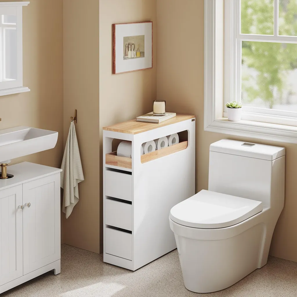 Meuble WC Design Scandinave Blanc avec Rangement Intégré Modèle BZR54