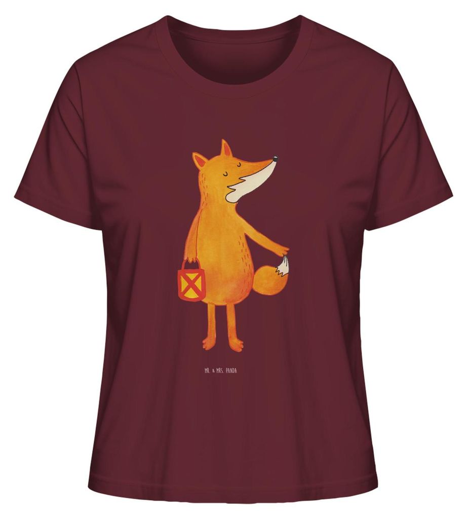 Mr. & Mrs. Panda Oberteil Damen Fuchs Laterne Größe XL - Burgundy - Geschenk, Basic T-Shirt, Sankt Martin, shirt, Laternenumzug, Selbstbewusst, S...