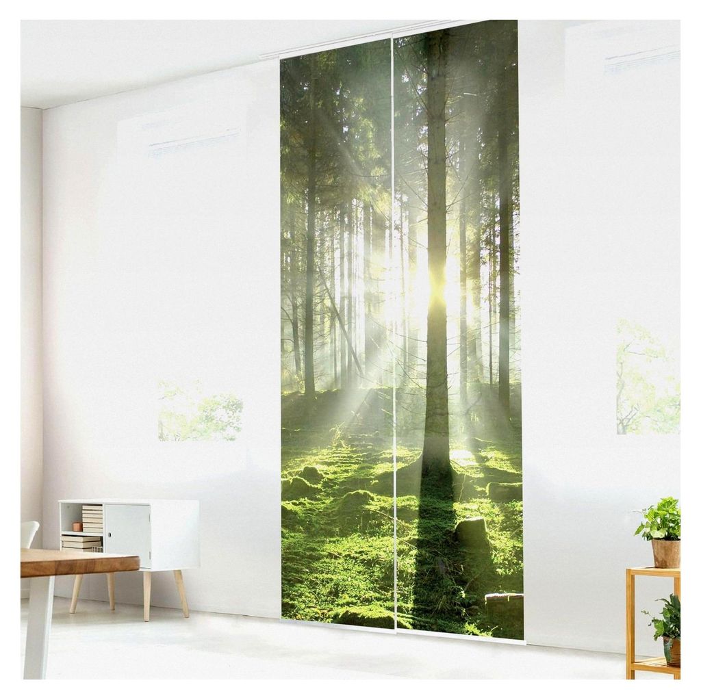 Halbtransparente Schiebegardine 60 cm Paneel Klett Wald Textil lichtdurchlässig - Modernes Motiv Flächenvorhang grün Wohnzimmer Schlafzimmer 120...