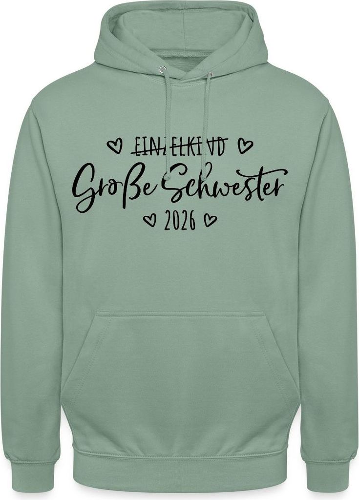 Spreadshirt Große Schwester 2026 Einzelkind Ende Herz Uni Hoodie, 3XL, Graugrün