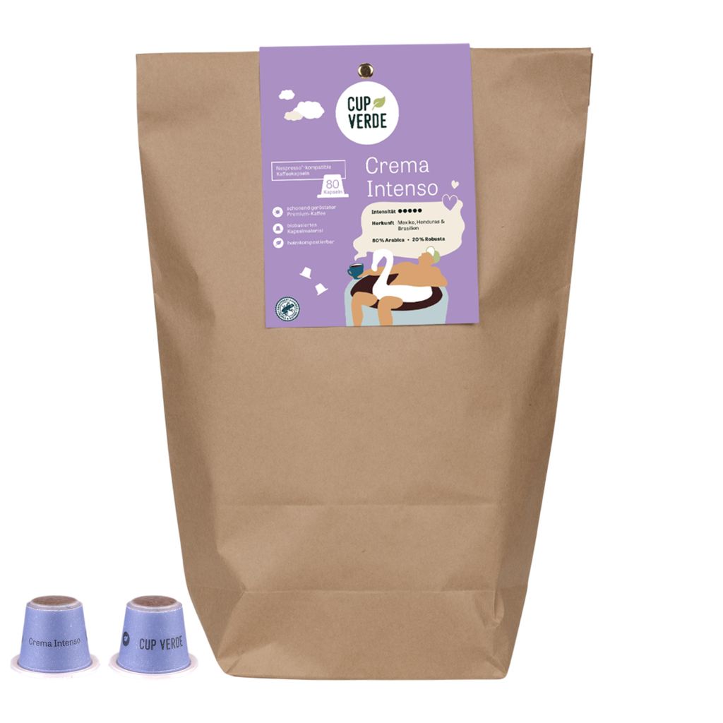 CUP VERDE – 80 nachhaltige Crema Intenso Kaffeekapseln - kompatibel mit Nespresso* - extra kräftig - fair gehandelt - schonend geröstet